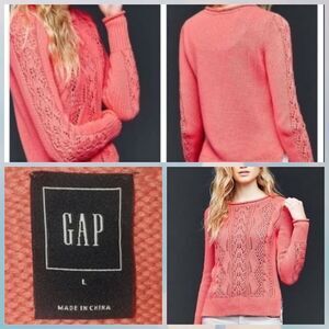 Gap Pointelle Pullover Pink Coral Sweater